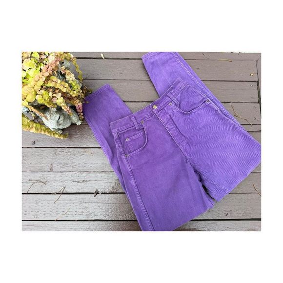 80s 90s Platoon Purple Denim High Waist Tapered Cotton Velvet Sz 5 - Picture 1 of 15
